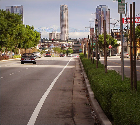 Bike lane on eastboudn Santa Monica Blvd. between Sepulveda and Century City
