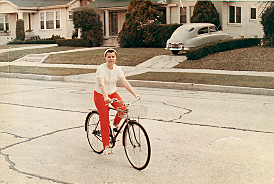 My mother riding my bike, junior high school days